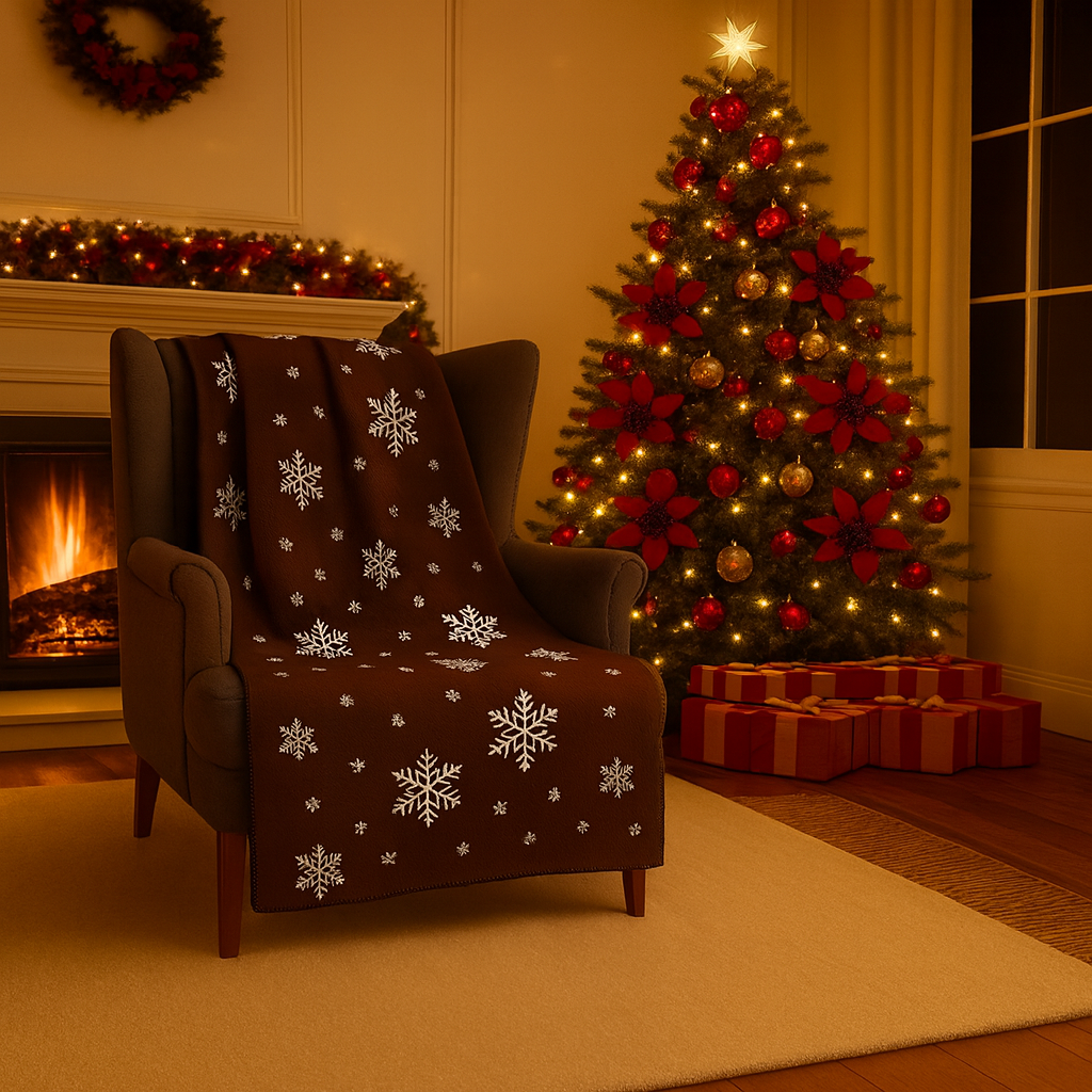 Brown Snowflakes Winter Blanket