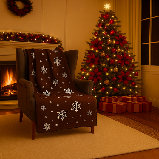 Brown Snowflakes Winter Blanket