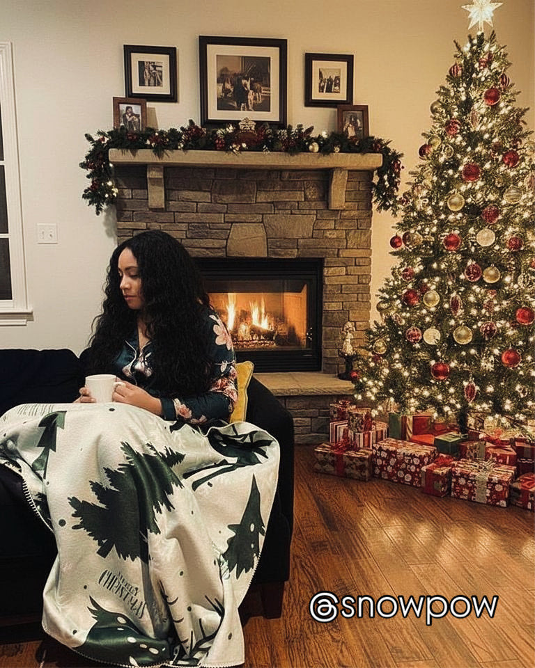 Green Reindeer Winter Blanket