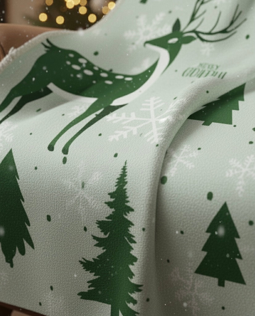 Green Reindeer Winter Blanket