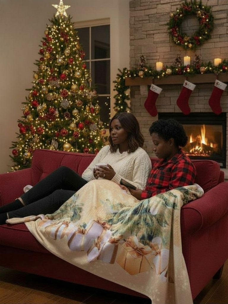 Luxury Golden Christmas Tree Blanket