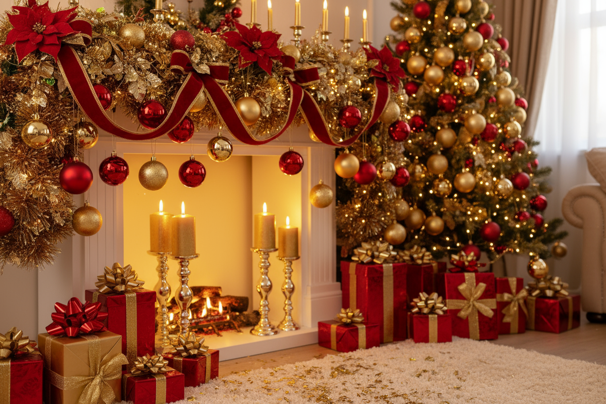 Christmas decor gold and red