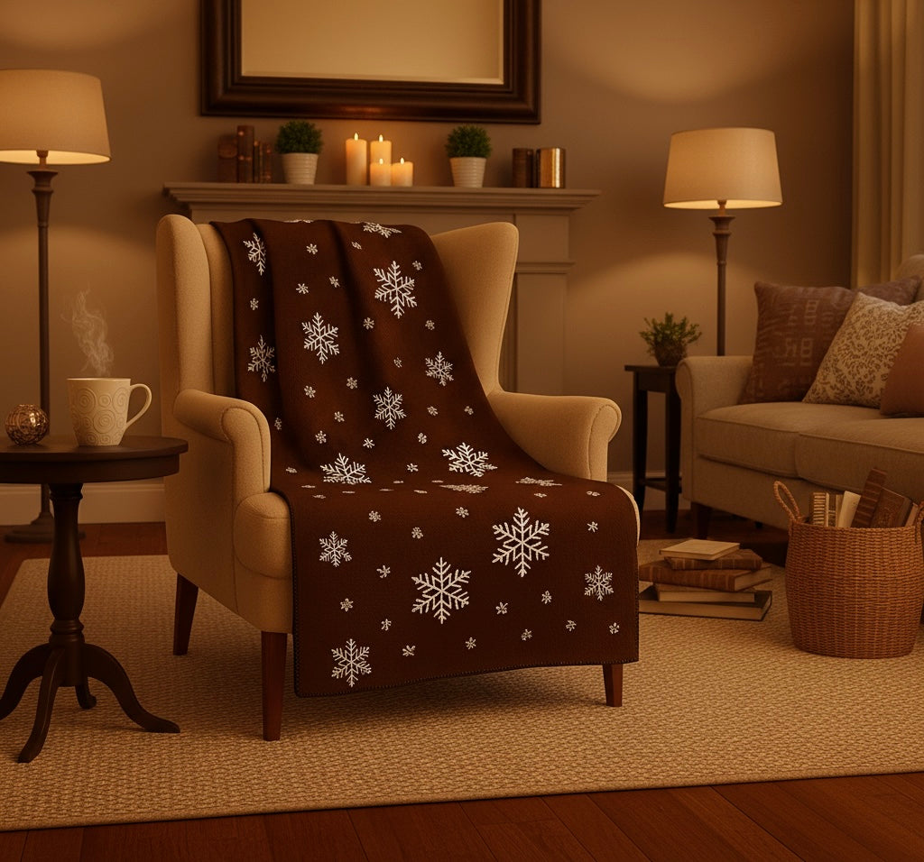 Brown Snowflakes Winter Blanket